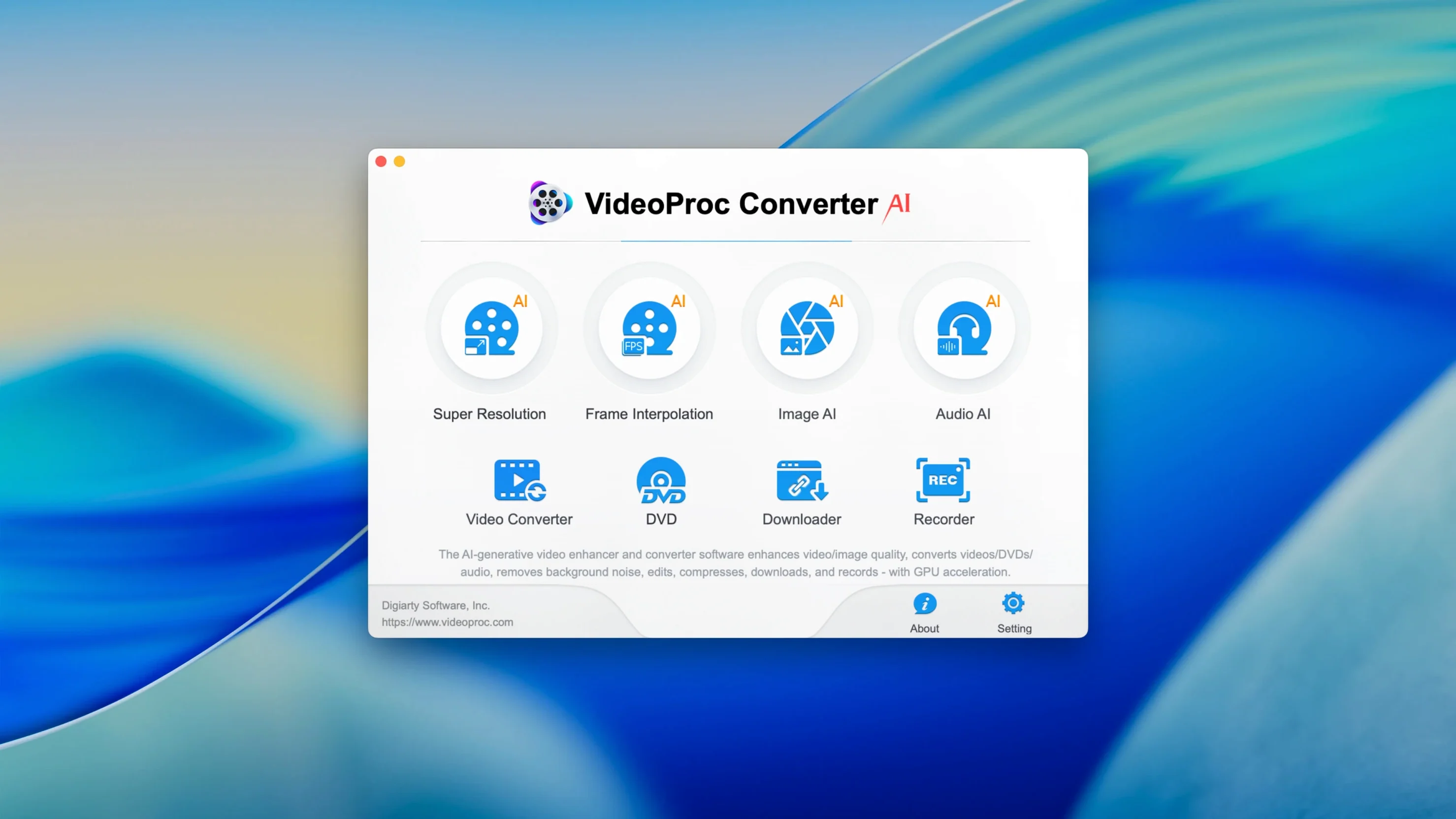 VideoProc Converter AI — picture 1 Main window of VideoProc Converter AI (videoproc converter ai)